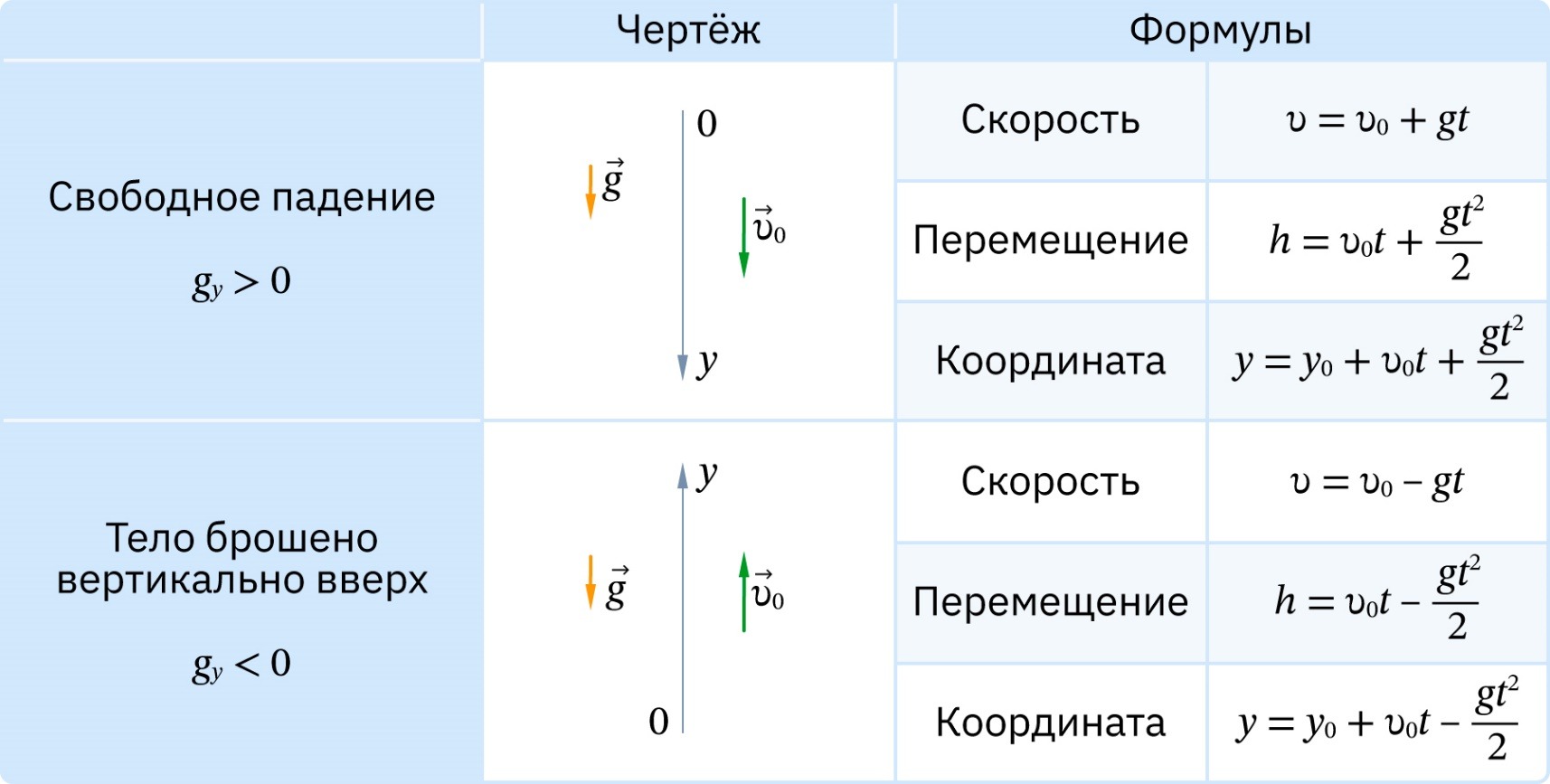 Облако знаний. Свободное падение тел. Физика. 10 класс