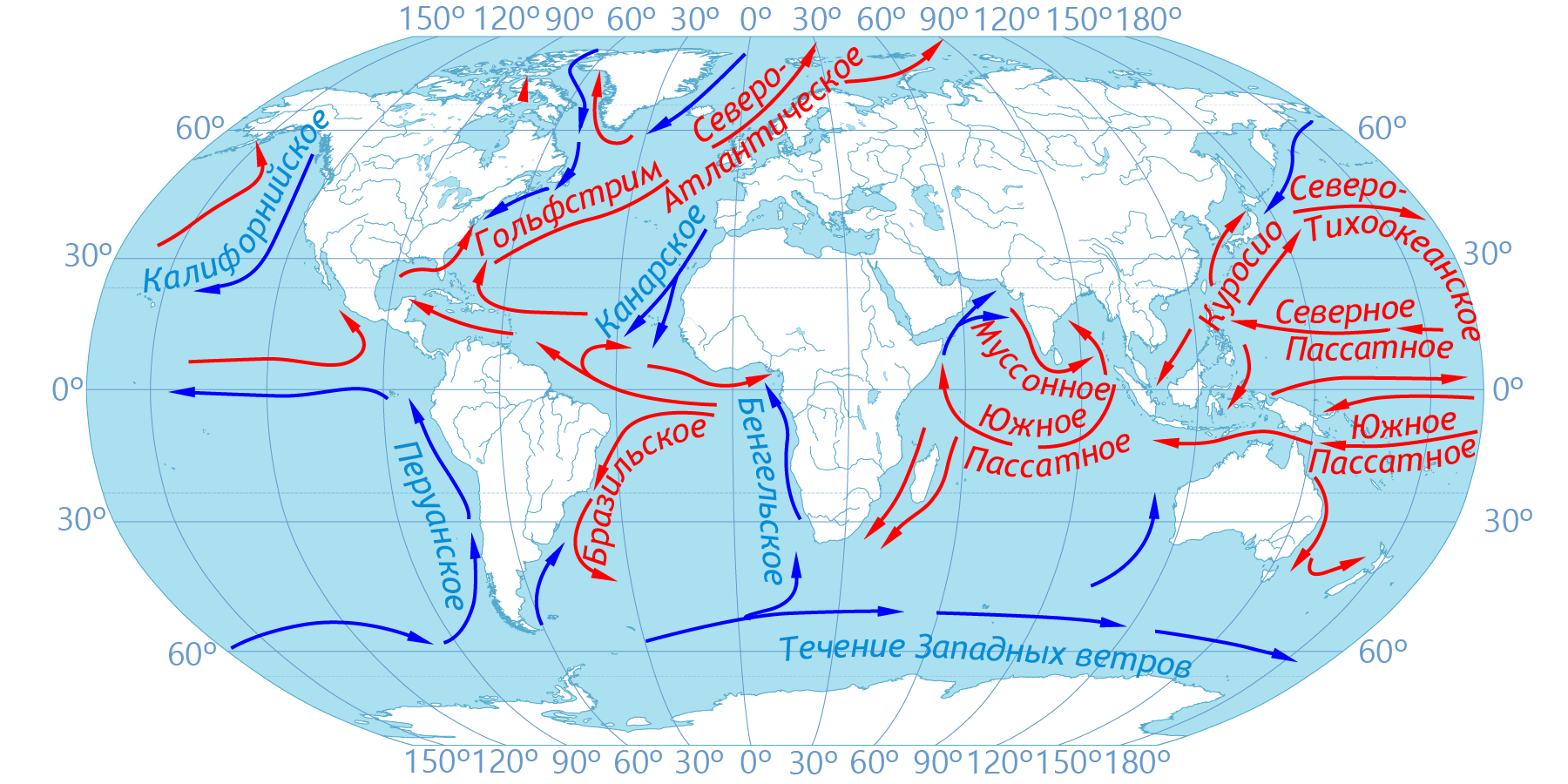 Карта течений мирового океана. Карта морских течений. Тёплые и холодные течения на карте мирового океана. Карта течений с названиями.