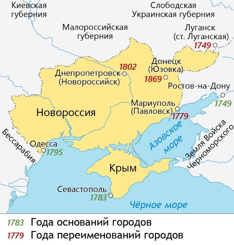 Освоение Новороссии и Крыма при Екатерине 2 карта.