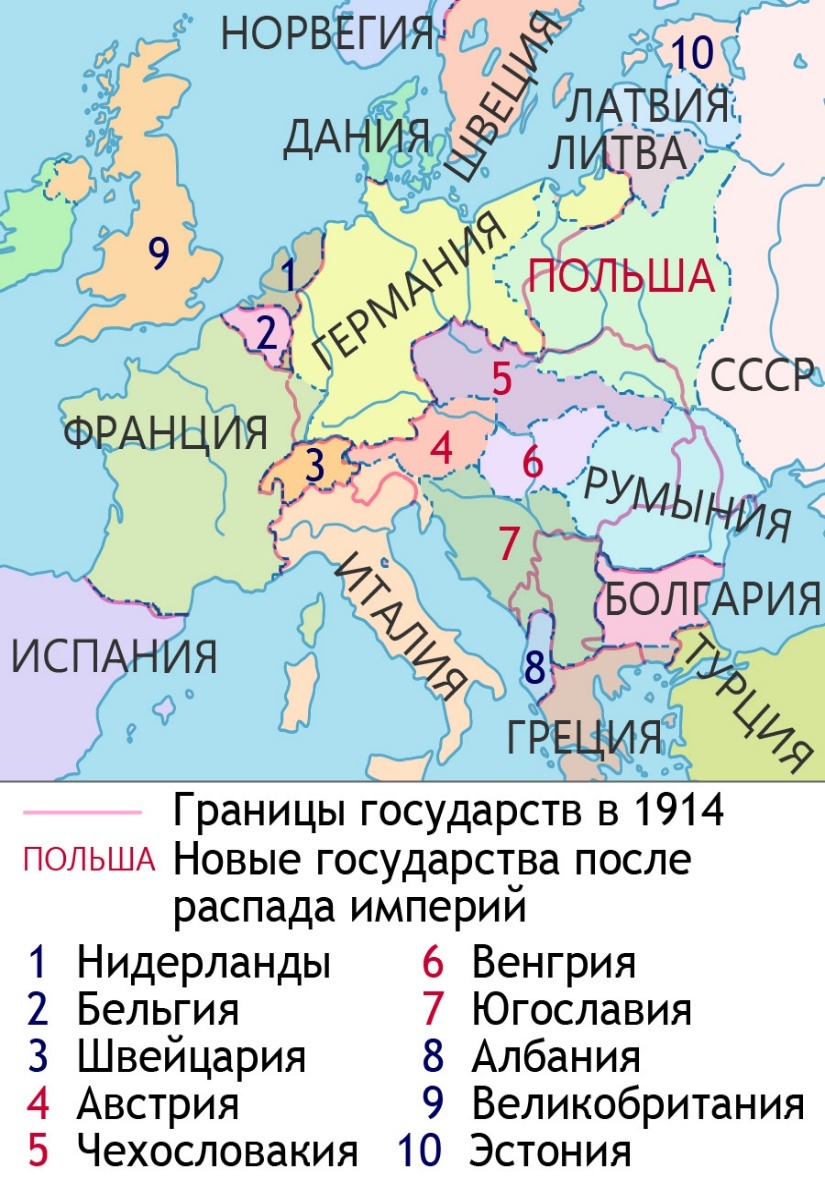 Карта Европы в 1920-е